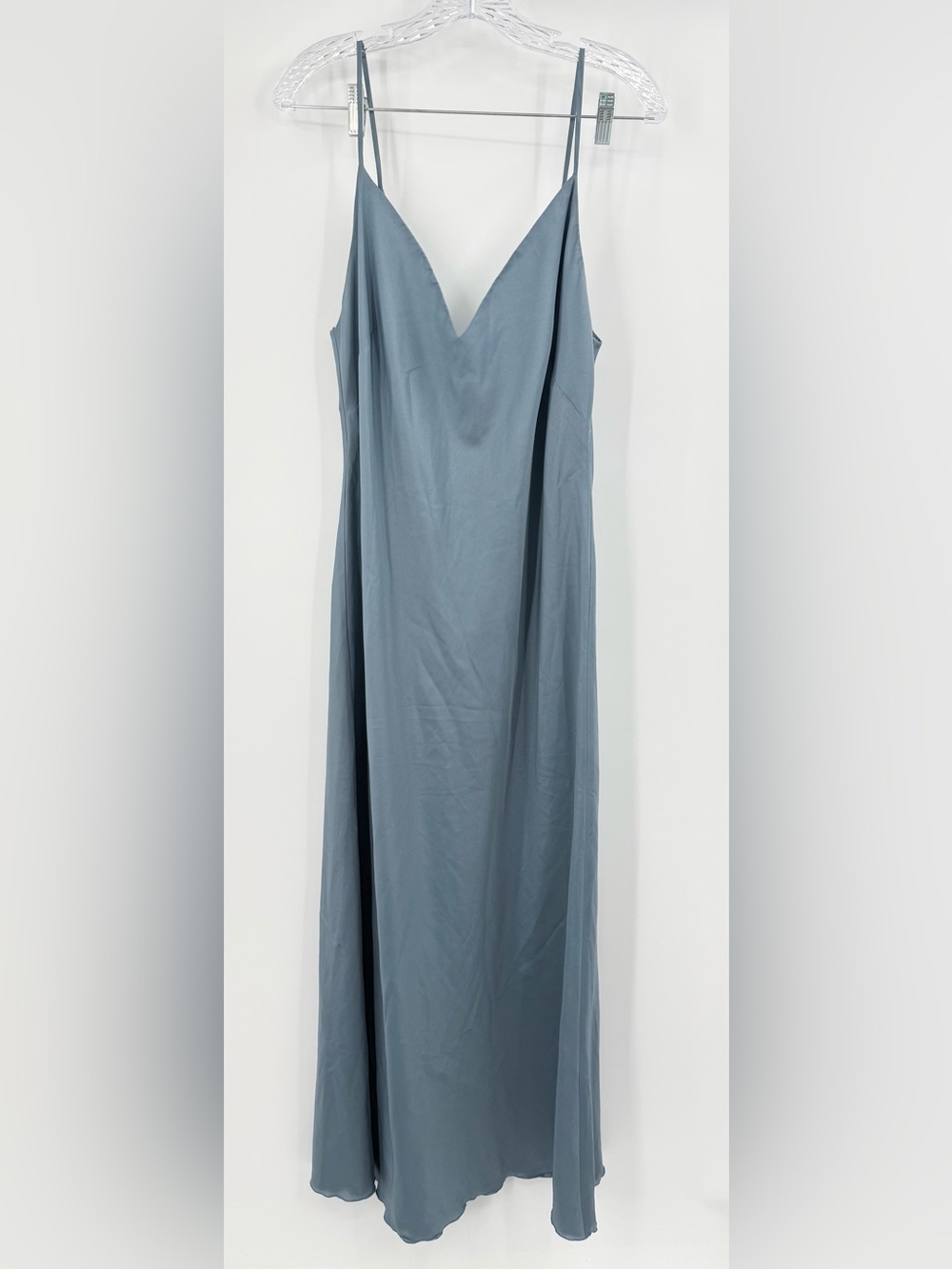 Jenny Yoo Women's Satin Blue V-Neck Slip Maxi Dress Size 16